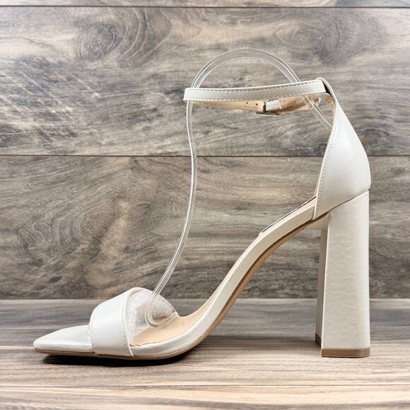 NIB Steve Madden 8.5M Tiaa Leather Two Piece Ankle Strap Block Heel Sandal Bone - Picture 5 of 13